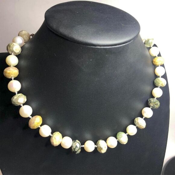 1787 Pearl & agate knotted 925 sterling silver Necklace 52grams - Picture 1 of 4